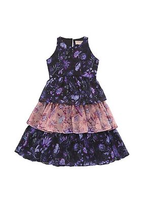 Little Girl's & Girl's Floral Print Chiffon Tiered Dress
