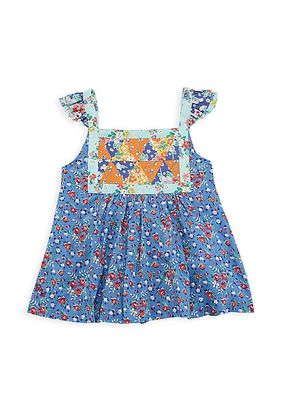 Little Girl's & Girl's Floral Print Patchwork Top