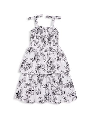 Little Girl's & Girl's Floral Print Tiered Dress - Ivory Black - Size 4 - Ivory Black - Size 4
