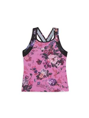 Little Girl's & Girl's Floral Print Yoga Top - Rose - Size 12 - Rose - Size 12