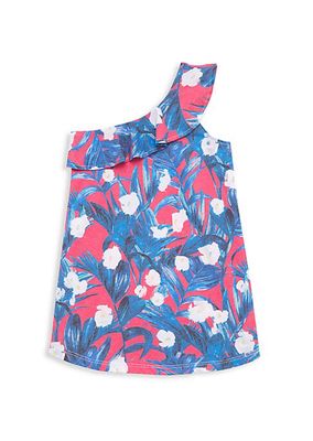 Little Girl's & Girl's Floral Ruffle One-Shoulder Dress