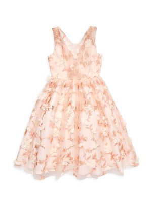 Little Girl's & Girl's Floral Tea Length Dress - Blush - Size 7 - Blush - Size 7