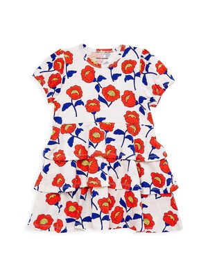 Little Girl's & Girl's Flowers Print Tiered Dress - Red - Size 8 - Red - Size 8
