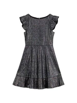 Little Girl's & Girl's Foil-Print Fit-And-Flare Dress - Black Silver - Size 16 - Black Silver - Size 16