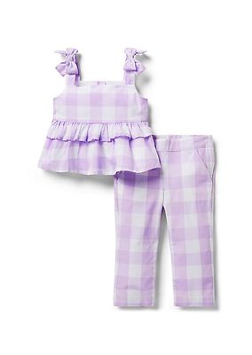 Little Girl's & Girl's Gingham Peplum Top & Pants Set