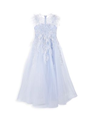 Little Girl's & Girl's Glitter-Embellished Feather-Trim Dress - Ice Blue - Size 10 - Ice Blue - Size 10