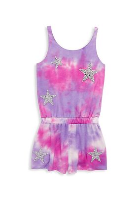 Little Girl's & Girl's Glittery Stars Tie-Dye Romper