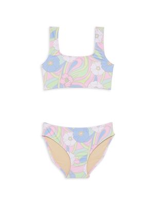 Little Girl's & Girl's Groovy Daisy Swirl Bikini - Size 12 - Size 12