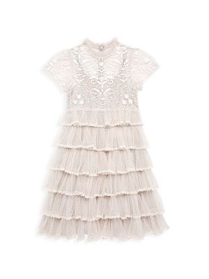Little Girl's & Girl's High-Neck Embroidered Mini Dress - Ivory - Size 2 - Ivory - Size 2