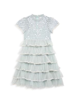 Little Girl's & Girl's High-Neck Embroidered Mini Dress - Seafoam - Size 2