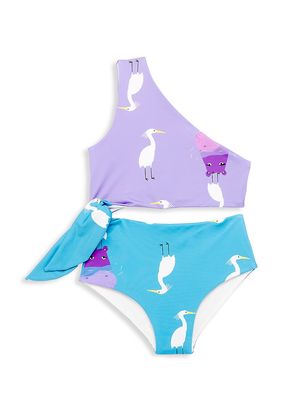 Little Girl's & Girl's Knot Trikini Swimsuit - Purple Blue - Size 12 - Purple Blue - Size 12