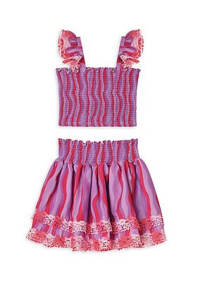 Little Girl's & Girl's Mariel Wavy Stripe Crop Top & Skirt Set