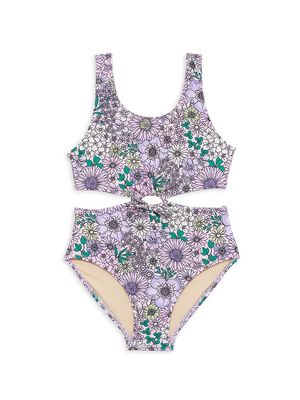 Little Girl's & Girl's Mod Floral Monokini - Purple - Size 7 - Purple - Size 7