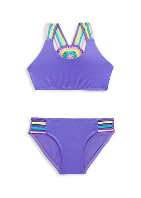 Little Girl's & Girl's Mona 2-Piece Heart Crochet-Back Ribbed Bikini Set