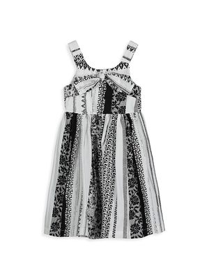 Little Girl's and Girl's Multi-Pattern Midi Dress - White Black - Size 7 - White Black - Size 7