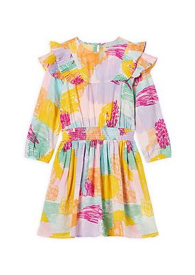 Little Girl's & Girl's Multicolor Printed Ruffled Dress