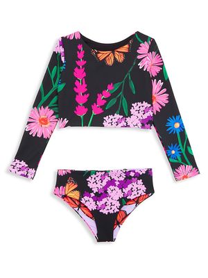 Little Girl's & Girl's Mutuo Sun Long-Sleeve Bikini Set - Black Floral - Size 6 - Black Floral - Size 6
