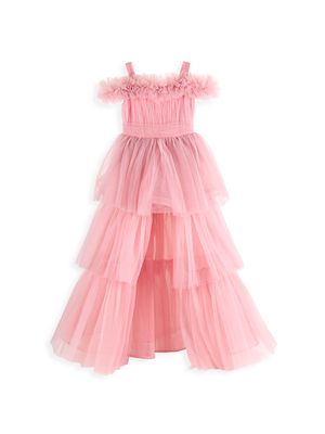Little Girl's & Girl's Off-The-Shoulder High-Low Tulle Dress - Pink - Size 2 - Pink - Size 2