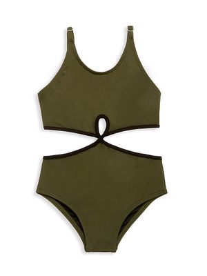 Little Girl's & Girl's Olive Cutout One-Piece - Olive - Size 6 - Olive - Size 6