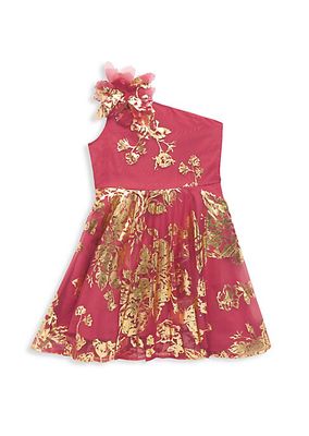Little Girl's & Girl's One-Shoulder Foil Stamp Dress