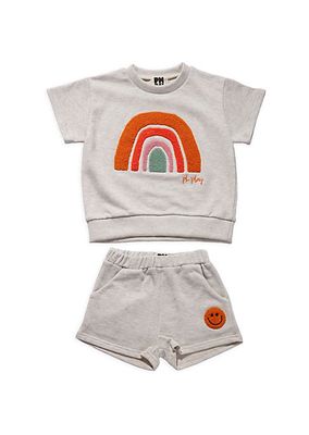 Little Girl's & Girl's Patched Sweatshirt & Shorts Set