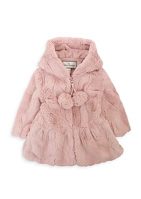 Little Girl's & Girl's Pom-Pom Hooded Faux Fur Coat