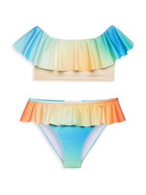 Little Girl's & Girl's Rainbow Dawn Ruffle 2-Piece Bikini - Size 12 - Size 12