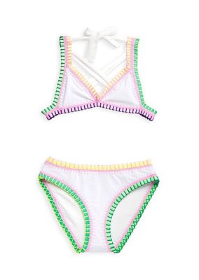 Little Girl's & Girl's Rainbow Embroidered Bikini Set