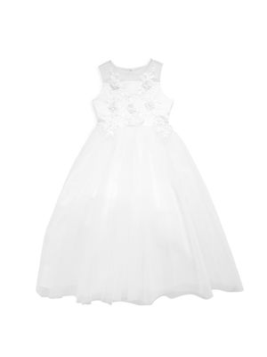 Little Girl's & Girl's Riley Embroidered Tulle Dress - White - Size 10 - White - Size 10