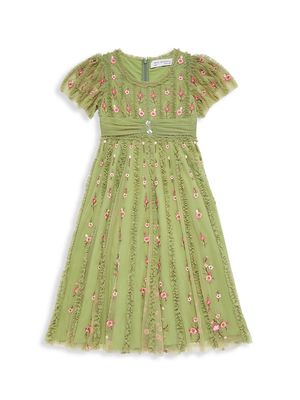 Little Girl's & Girl's Ruffle Flutter Sleeve Floral Mini Dress - Moss Green - Size 6 - Moss Green - Size 6
