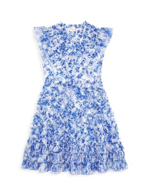 Little Girl's & Girl's Ruffle Tiered Mini Dress - Blue Multi - Size 2