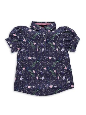 Little Girl's & Girl's Scarlett Garden Floral Puff-Sleeve Polo - Midnight Sky - Size 4 - Midnight Sky - Size 4