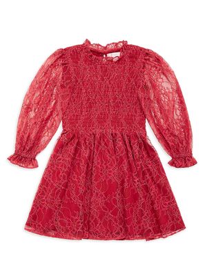 Little Girl's & Girl's Smocked Lace Dress - Rust - Size 4 - Rust - Size 4