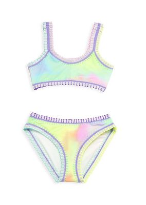 Little Girl's & Girl's Sporty Rainbow Embroidered Bikini Set