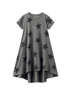 Little Girl's & Girl's Star Print High-Low T-Shirt Dress - Dyed Graphite - Size 12 - Dyed Graphite - Size 12