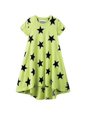Little Girl's & Girl's Star Print High-Low T-Shirt Dress - Hot Yellow - Size 2 - Hot Yellow - Size 2