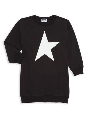 Little Girl's & Girl's Star Sweatshirt Dress - Black White - Size 10 - Black White - Size 10