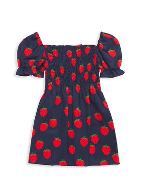 Little Girl's & Girl's Strawberry Print Dress - Blue - Size 4 - Blue - Size 4