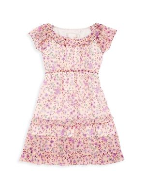 Little Girl's & Girl's Textured Chiffon Scoop Neck Ruffle Dress - Ditsy Floral - Size 2 - Ditsy Floral - Size 2