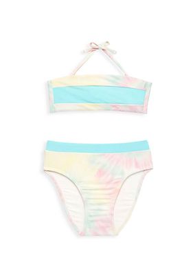 Little Girl's & Girl's Tie-Dye Colorblock 2-Piece Bikini Set