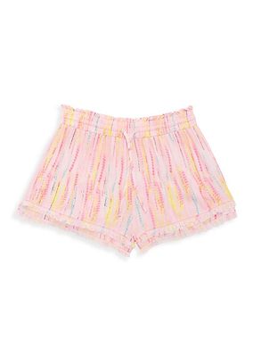 Little Girl's & Girl's Tie-Dye Fringe Trim Shorts