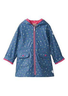 Little Girl's & Girl's Tiny Drops Color-Changing Peplum Rain Jacket