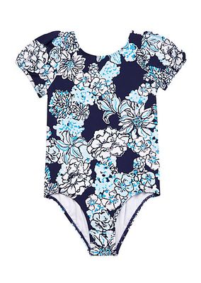 Little Girl's & Girl's Waterfall Puff-Sleeve One-Piece Swimsuit