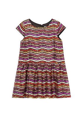 Little Girl's & Girl's Wavy Sequin Stripe Dress