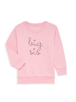 Little Girl's Big Sis Crewneck Fleece Sweatshirt - Pink - Size 2 - Pink - Size 2