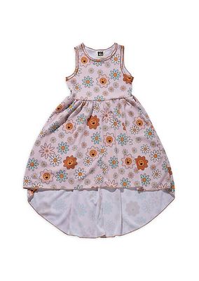 Little Girl's Daisy Smiley Print High-Low Dress