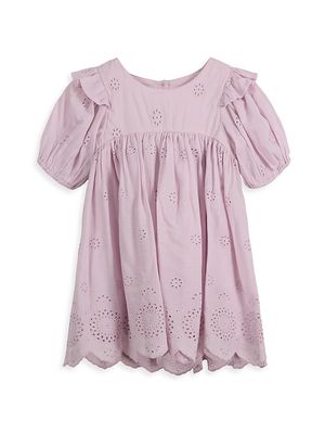Little Girl's Eyelet Puff Sleeve Dress - Lilac - Size 4 - Lilac - Size 4