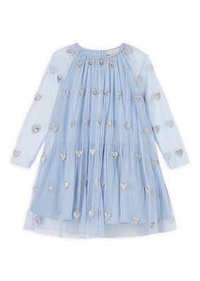 Little Girl's Glittery Heart Tulle Dress
