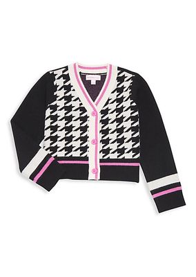 Little Girl's Houndstooth Cable Knit Cardigan
