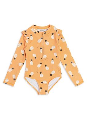 Little Girl's Pineapples Long-Sleeve One-Piece Swimsuit